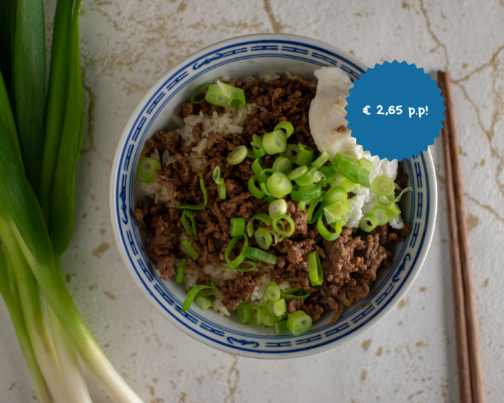 Soboro Donburi met rundvlees (Japanse rundvlees bowl)